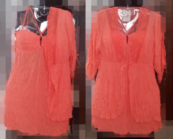 Camisola e Robe Seda Amassada com Renda